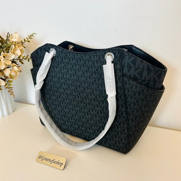 Michael Kors Purse jet set travel large chain tote shoulder bag black signature - Picture 4 of 10